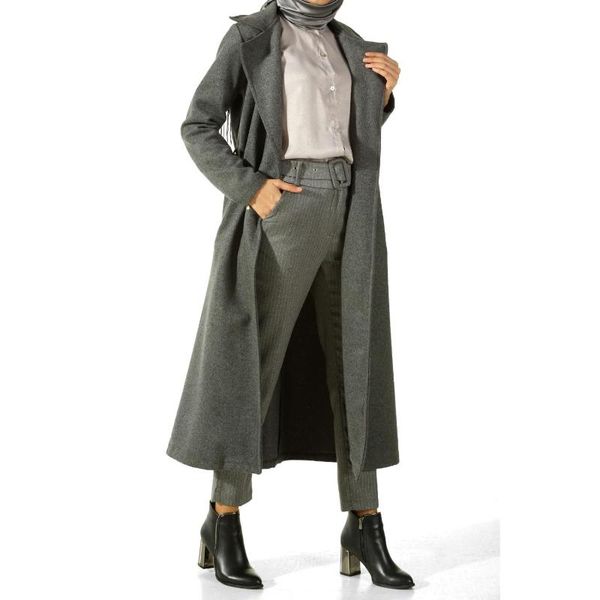 

belted overcoat, Black