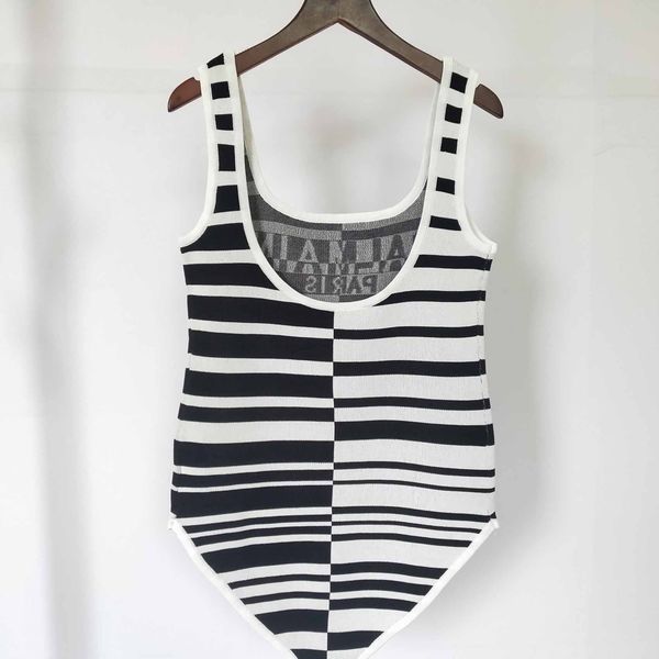 

womens knitted swimsuits 2020 summer backless vest summer striped jumpsuit womens fashion beach swimwear size s-l, White;black