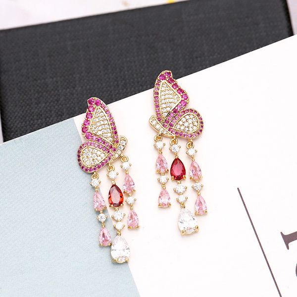 

fashion-brand jewelry women wedding earrings designer crystal butterfly earrings lady tassel dangle chandelier, Silver