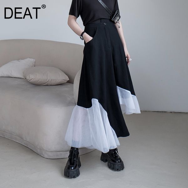 

deat] high elastic waist mesh splcied hit color irregular half-body skirt women fashion tide new spring autumn 2020 13p936, Black