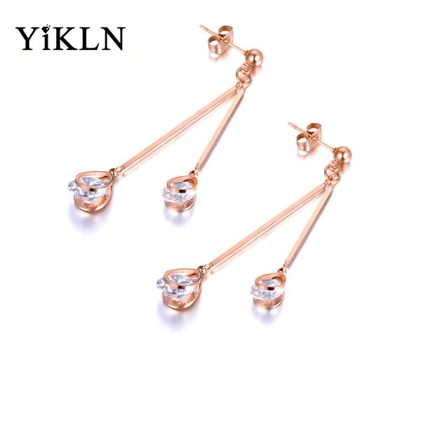 

yikln bohemia style stainless steel jewelry rose gold women earrings sticks & cz stone fashion boucle doreille brincos ye18333, Silver