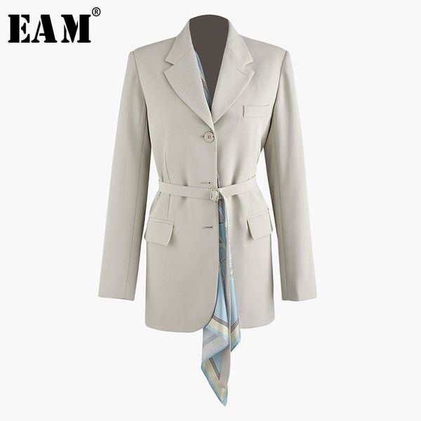 

eam] 2019 new spring summer lapel long sleeve irregular scarf split joint loose bandage jacket women coat fashion tide jt846, Black;brown