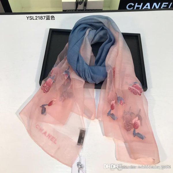 

designer scarf luxury scarf brand wool silk silver thread square scarves for women big luxury scarf size 85*190cm 123, Blue;gray