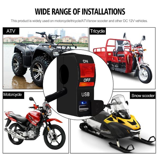 

universal handlebar light switch motorcycle headlight switch on/off button signal light with usb charger moto accessory