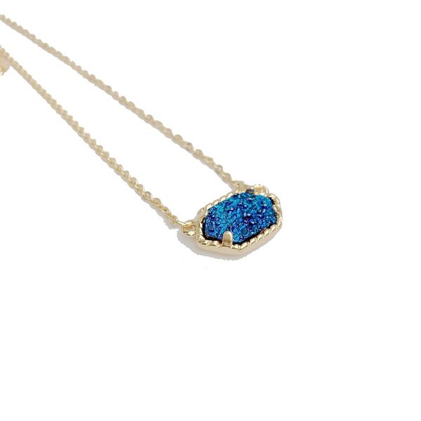 

druzy drusy pendant necklaces 15 color acrylic hexagon resin collar fashion women jewelry party wedding dating gift, Black
