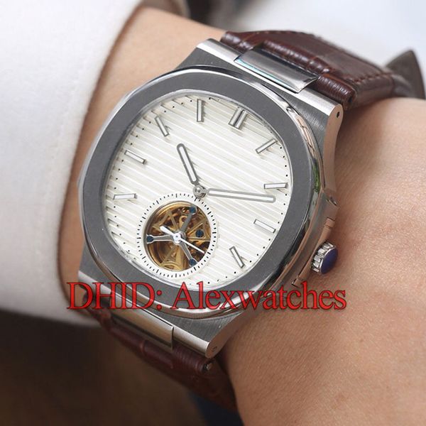 

new 42mm mens designer watches flywheel mechanical automatic watch rose gold steel case floding bracelet fashion watch montre de luxe, Slivery;brown
