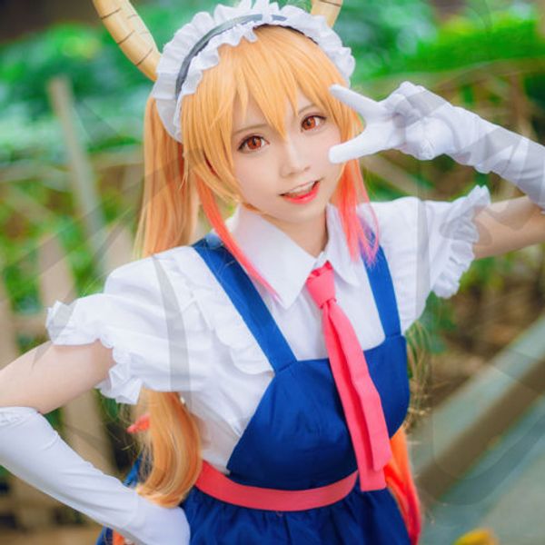

miss kobayashi's dragon maid tohru cosplay anime wig + hairband+clothes, Black