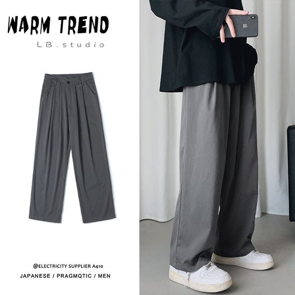 

men's pants straight casual fashion solid color business dress men streetwear wild loose suit mens trousers m-2xl, Black