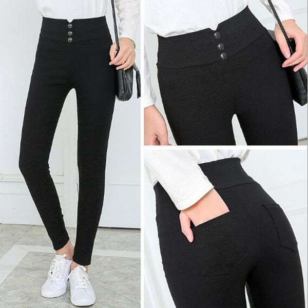 

women's pants & capris wkoud high waist pencil for women 3 buttons black solid skinny leggings female casual trousers summer footless p, Black;white