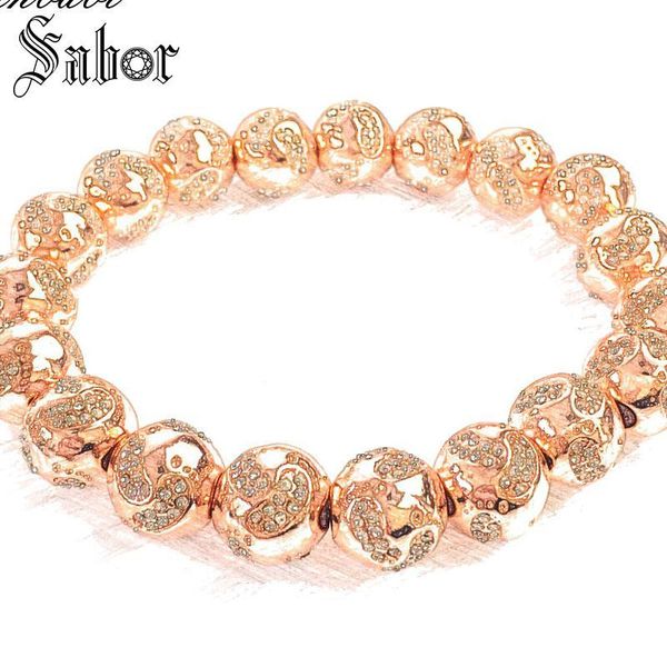 

thomas 10mm rose gold baby footprint bead bracelet,2019 new strand bracelet silver fashion jewelry for men women female, Golden;silver