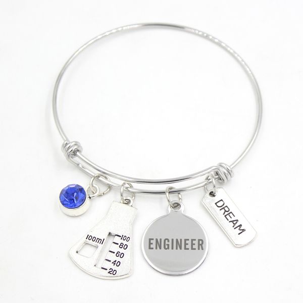 

wholesale stainless steel bracelet wire bangle chemical engineer bracelets graduation gift beaker gift powerful women gifts for engineer, Golden;silver