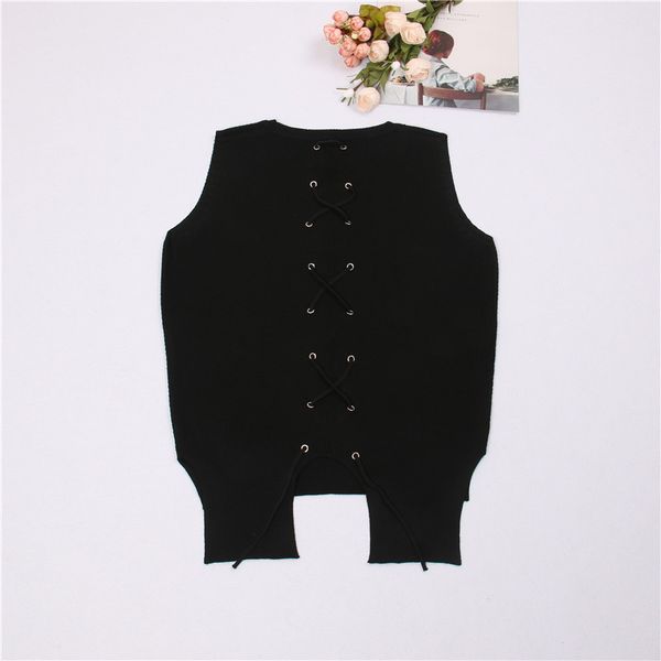 

women tank slim fit sleeveless crop bodycon vest knitted tie up tank asymmetrical hem split pullovers summer, White