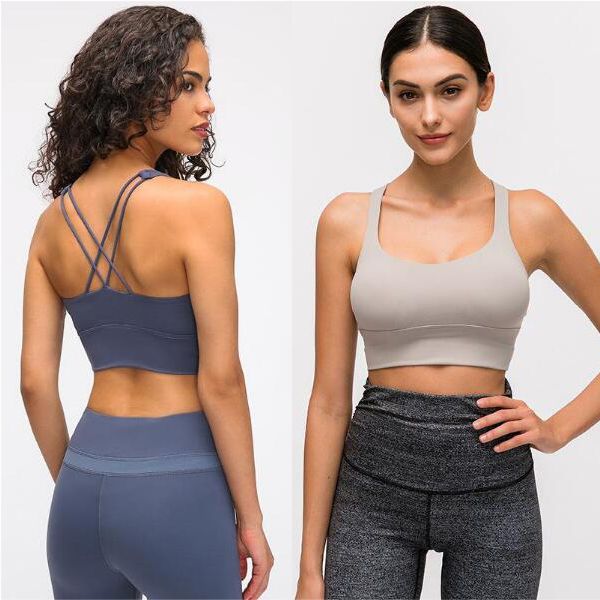 

naked-feel fabric double straps athletic sport bras women push up padded gym yoga fitness crop brassiere, White;red