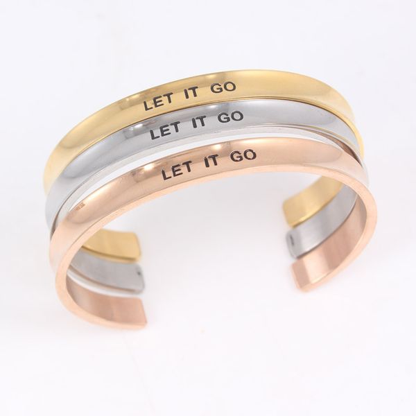 

7mm width stainless steel let it go positive inspirational quote cuff mantra bracelet bangle for women new year gift, Black