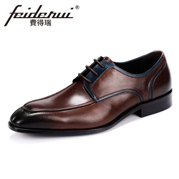 

elegant genuine leather men's derby flats round toe lace-up man wedding footwear formal dress banquet prom shoes for man asd92, Black
