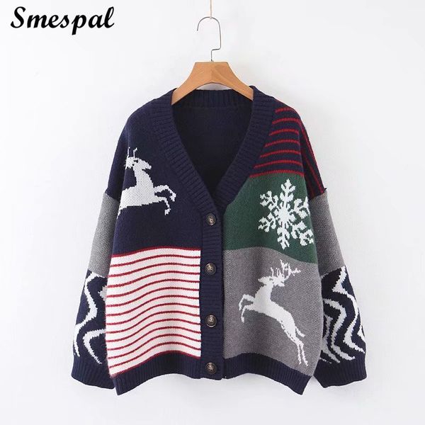 

women christmas sweater cardigans jacket with reindeer and snowflake pattern, White