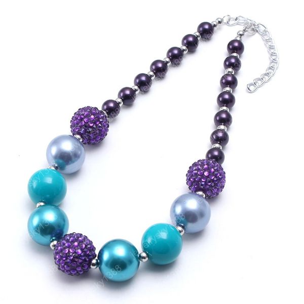 Lila Strass-Klobige Perlenkette für Baby-Kinder, handgefertigter Kaugummi-Schmuck, Geschenk für Jungen und Mädchen, Chocker-Halskette