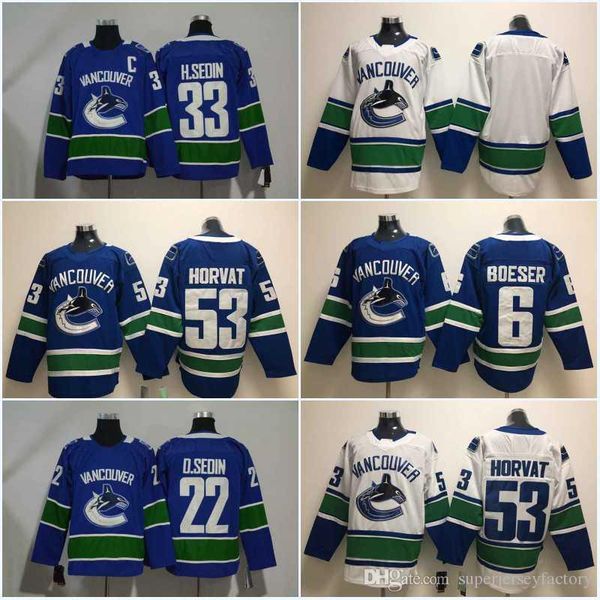 

Men 53 Bo Horvat Jersey New Season 6 Brock Boeser 33 Henrik Sedin 22 Daniel Sedin 40 Pettersson Vancouver Canucks Jersey Hockey Jerseys