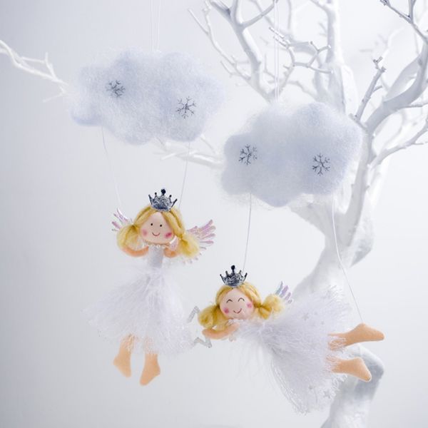 

christmas white cloud angel doll hanging decoration christmas plush toy doll angel cute pendant with cloud home festival decor