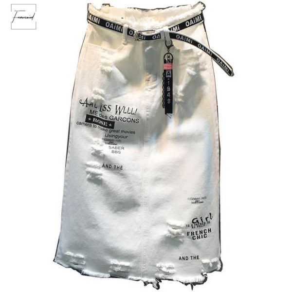

size 5xl spring skirt summer denim new letters hole white women package hip step jeans plus skirt, Black