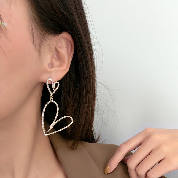 

aensoa korea full drill love heart drop earrings for women simple rhinestone hollow temperament long earrings fashion jewelry, Silver