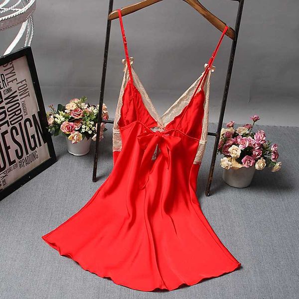 

nightdress suspenders nightwear tempting high-end hollow deep v woman sweet fashion style new red sleepwear pijama 2020, Black;red