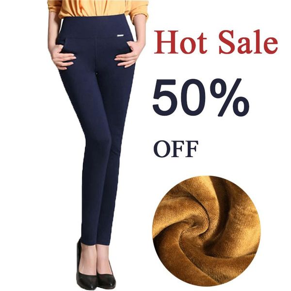 

карандаш штаны высокой талии флиса толстой женского черный натяжной длинные брюки-футляр для женщин 2018 осень зима плюс размера, Black;white