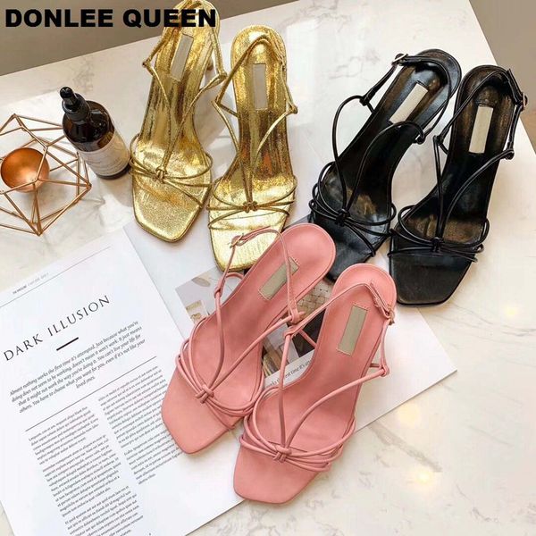 

новое лето марка сандалии sexy высокий каблук открытый носок гладиатор сандал женщин narrow band пряжки ремень платье обуви sandalias mujer, Black