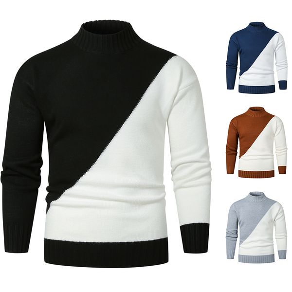 

men brand sweater spring autumn men's long-sleeved sweate o-neck edited knit shirt thin hit-colored slim fit sweaters men, White;black