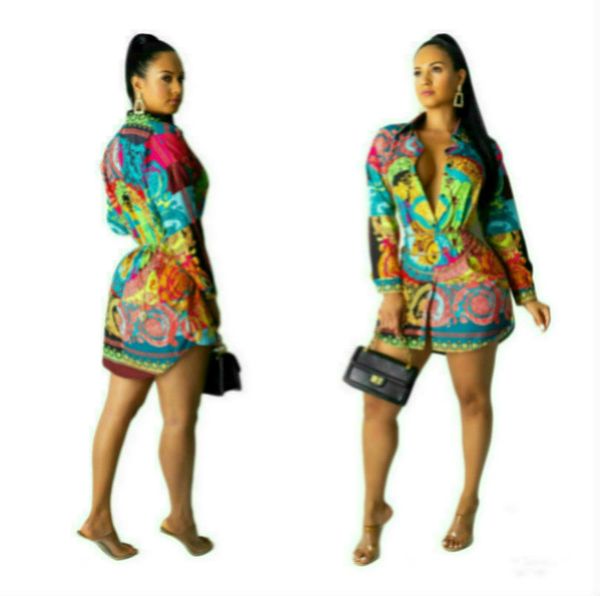 

colorful print womens casual dresses fashion single breasted long sleeve womens designer shirt dresses females clothes, Black;gray