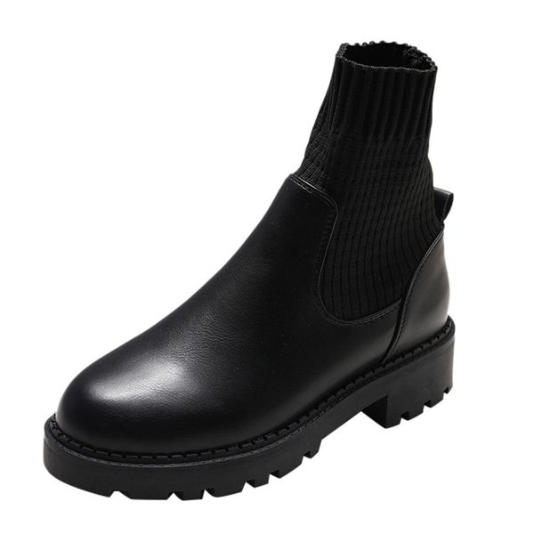 

sagace women's boots sock ankle boots for women single shoes female lace-up bare women square heel short booties 2019, Black