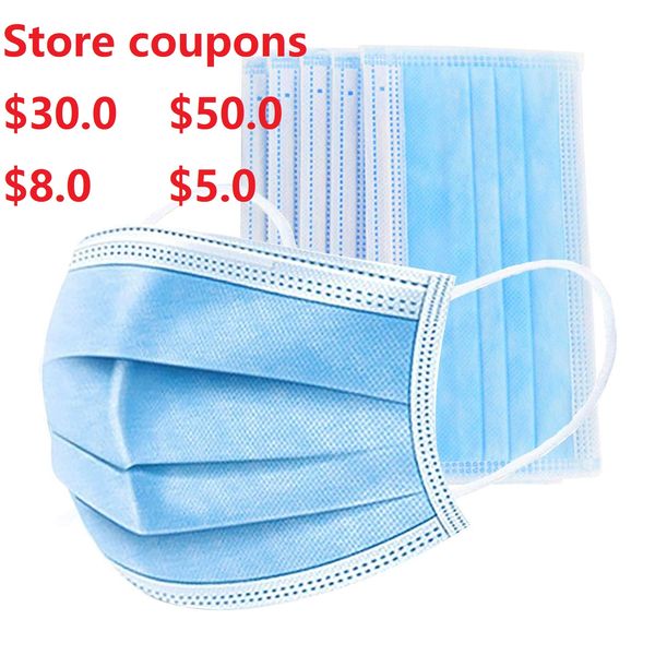 

Торговые купоны $30.0+ нетканые маски для лица 3ply маски для лица одноразовые BFE95% метки Face Shield Earloop оптом