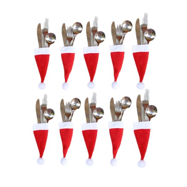 

christmas hat cutlery set 10pcs,can decorate wine bottles, coke bottles, etc. can also be used to decorate dishes