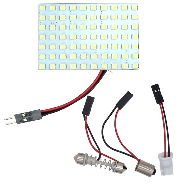 

2pcs 70-smd 1250 white 3528 led car panel light bulbs festoon+ ba9s+t10 lamp