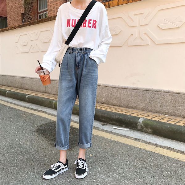 

2020 band women`s plus size jeans harem for women loose vintage light blue women's jeans pants boyfriend denim jean pants
