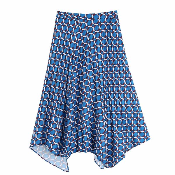 

2019 new women elegant geometrical print irregular hem pleated skirt faldas mujer ladie side zipper casual chic skirts qun499, Black