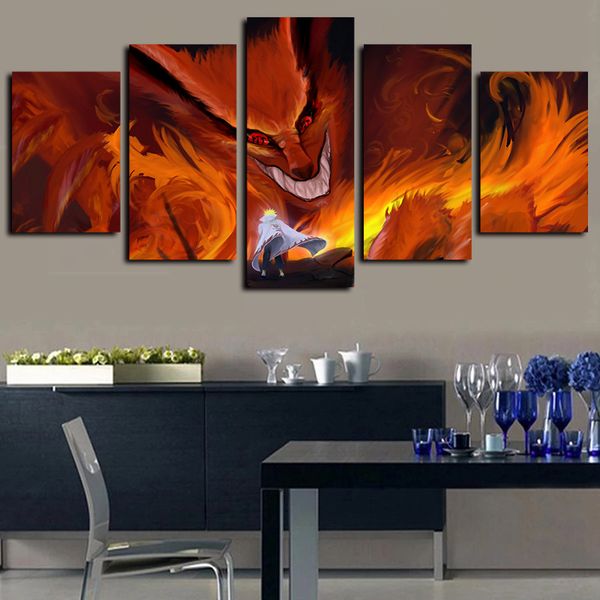 

5 panels anime nine tails modern artworks giclee canvas wall art for kid home wall decor abstract poster canvas print oil painting