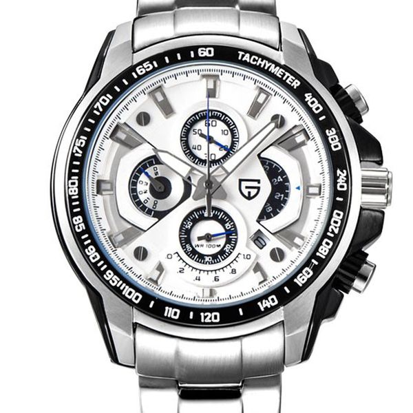 

45 mm pagani design white dial satch chronograph quartz sports watch stainless steel multifunction men's watch, Slivery;brown