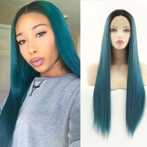 

ombre wig synthetic lace front wigs glueless natural hairline heat resistant restyleable synthetic hair natural soft synthetic full wigs, Black;brown