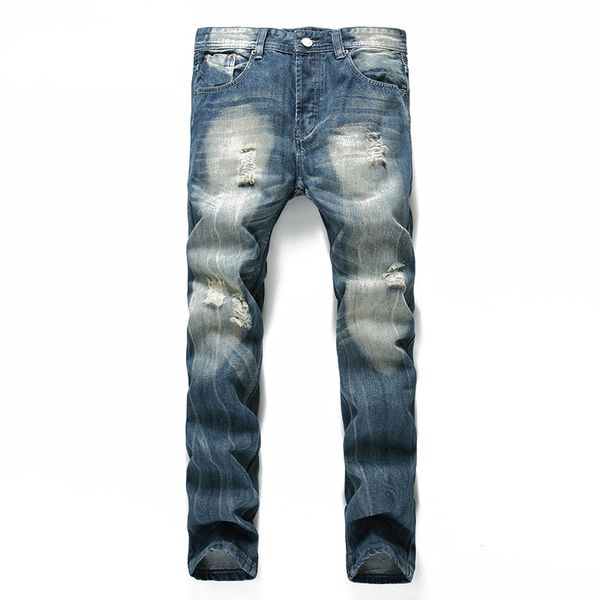 

mens design jeans men fashion straight pants casual brand motorcycle jeans destroyed long plus size, Blue