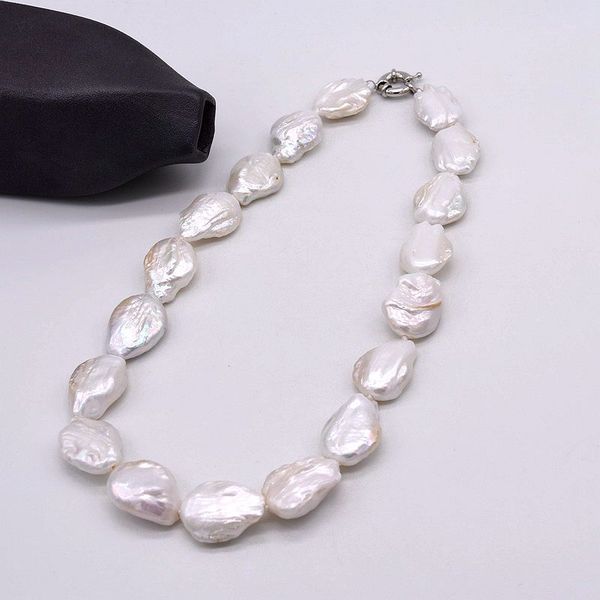

personality white baroque pearl necklace natural baroque coin shape freshwater pearl necklace glamour women's choice, Golden;silver