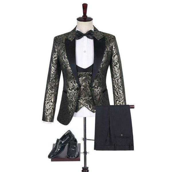 

к 2020 году новые дизайн черный золотой цветочный приталенный fit мужчины двубортный жилет костюмы для свадьбы жених костюм лучший мужчина в, White;black