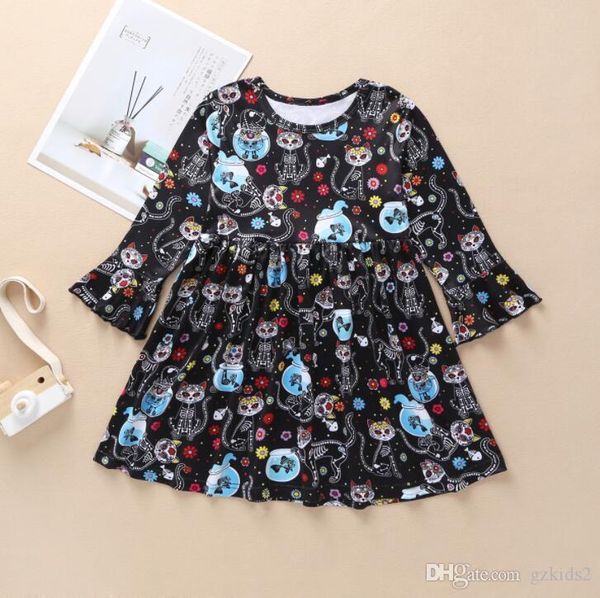 

girls'autumn and winter dresses 2019 halloween clothes pumpkin long sleeve princess dress christmas party round-collar princess skirt, Red;yellow