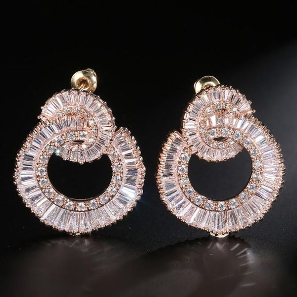 

victoria wieck luxury jewelry 925 sterling silver&rose gold fill princess cut white z cz diamond women wedding stud earring gift, Golden;silver