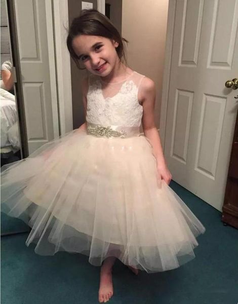 

girl's dresses 2021 champagne flower girl for weddings sheer neck see through appliques sash short girls pageant birthday dress, Red;yellow
