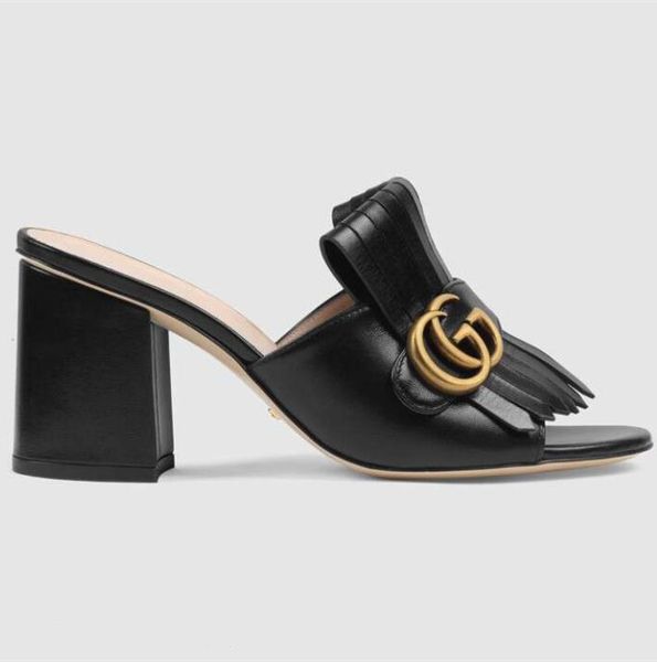 

branded women letter indoor leather midheel slipper permeating slide fashion girl gold-toned hardware rubber sole home shoes, Blue;gray