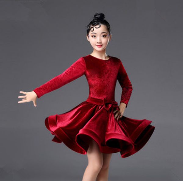 

2018 rumba samba children samba cha cha tango skirt standard salsa girls spandex latin dresses for dancing ballroom dance dress, Black;red