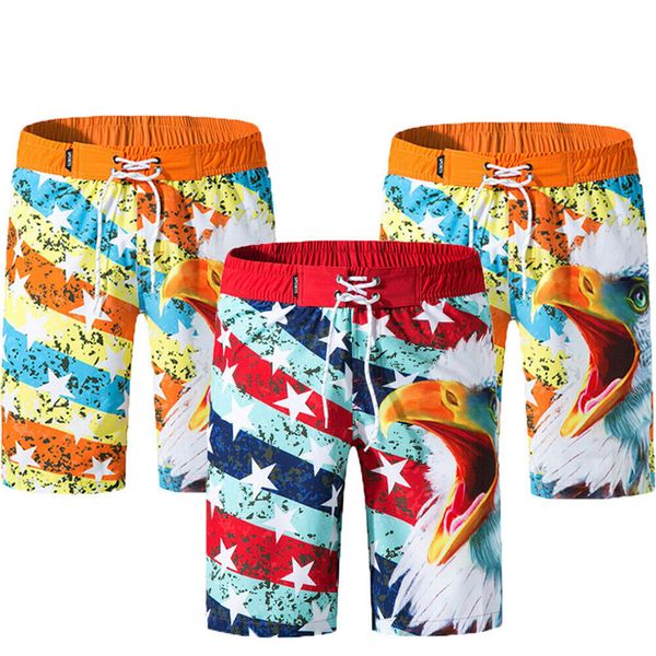 

mens new summer hawaiian print beach shorts surf board swim shorts elastic bandage quick dry mens swimwear plus size, White;black