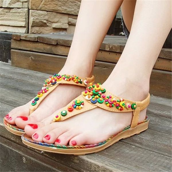 

women sandals bohemian dames sandalen t-shaped leg rubber band fashion hollow bandage summer woman flat casual sandales boheme, Black