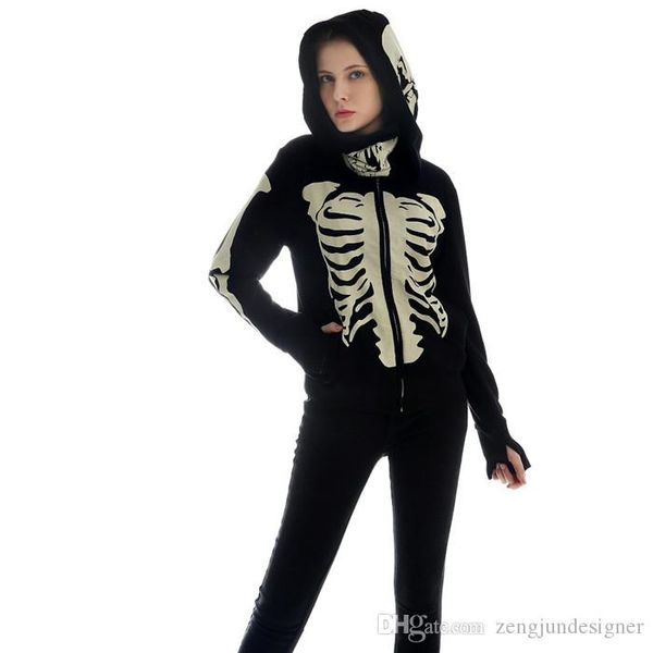 

womens autumn designer hoodies cardigan skulls taro print fashion style female clothing long sleeve hip hop casual apparel, Black